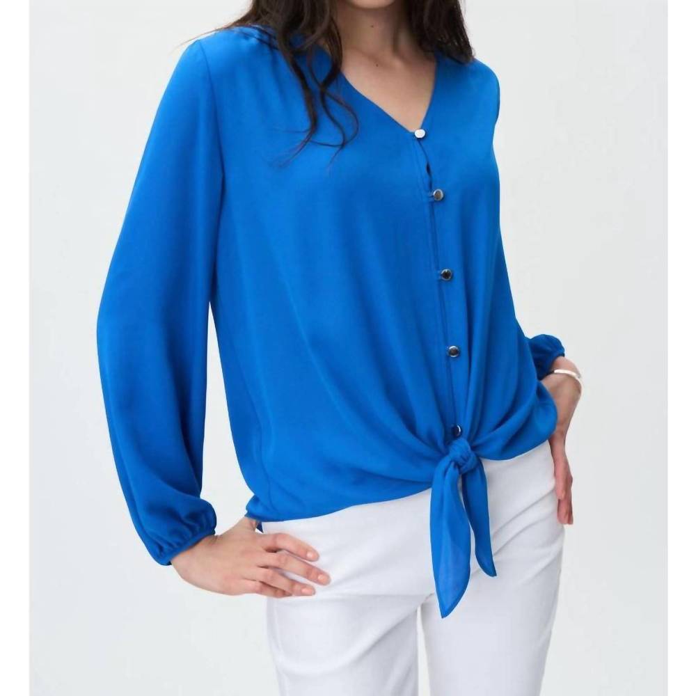 NEW JOSEPH RIBKOFF rib off long sleeve top in blue - Picture 2 of 5